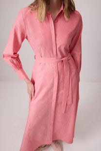Abito camicia rosa con cintura in misto cotone