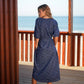 Abito midi blu a micro fiori in cotone
