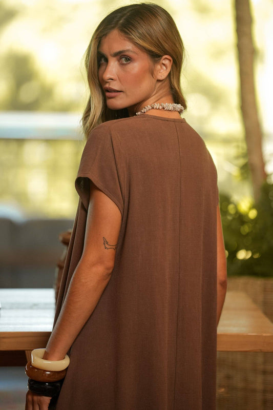 Abito midi in misto lino