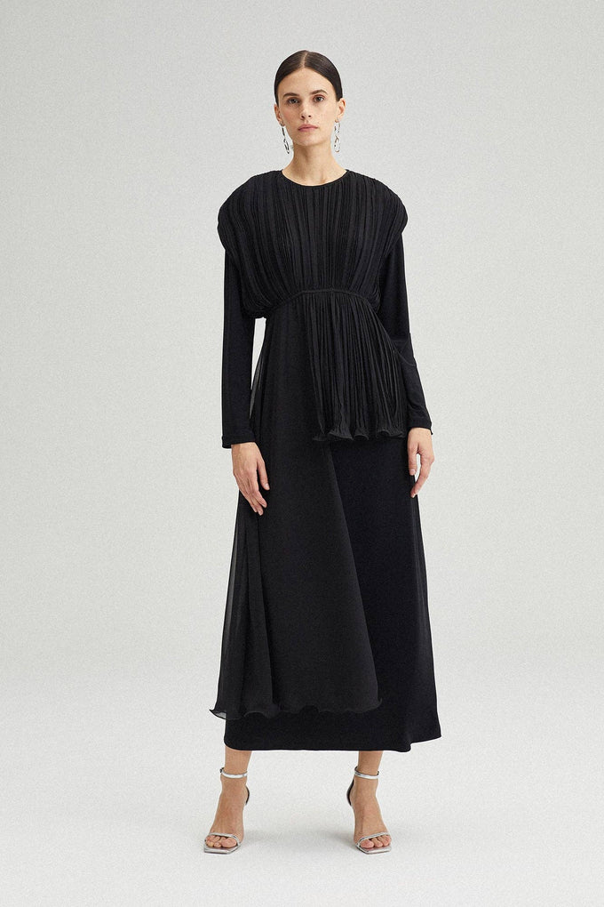 Tunica asimmetrica in chiffon plissé