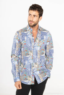 Camicia stretch slim fit con stampa city