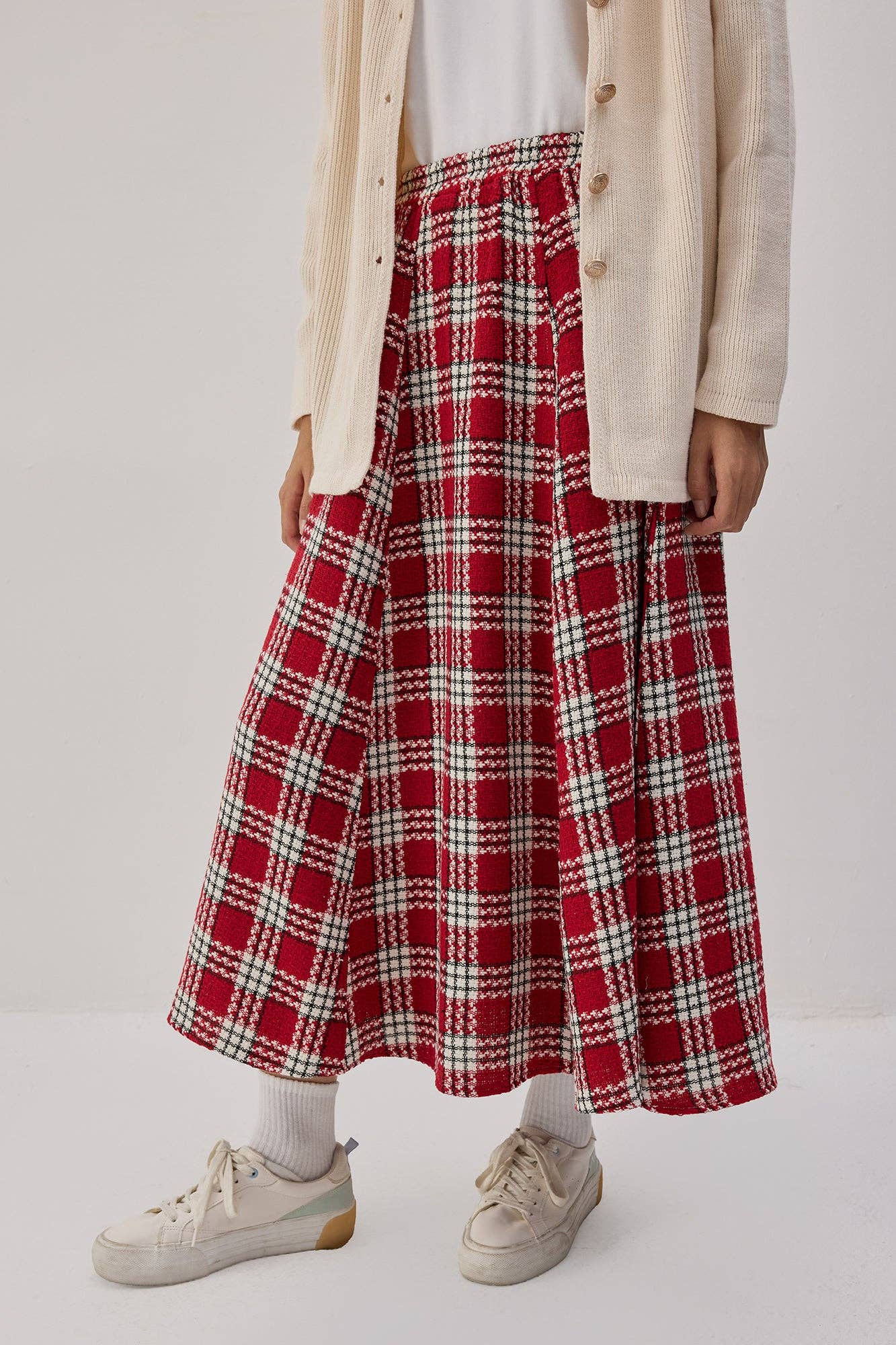 Gonna longuette in tweed con vita elasticizzata
