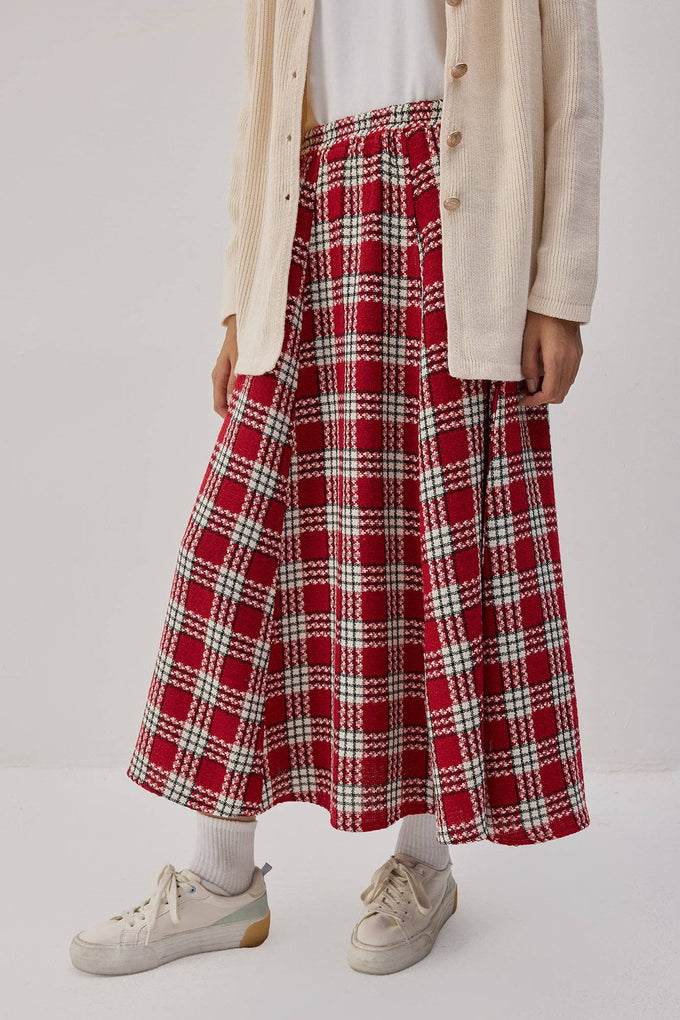 Gonna longuette in tweed con vita elasticizzata