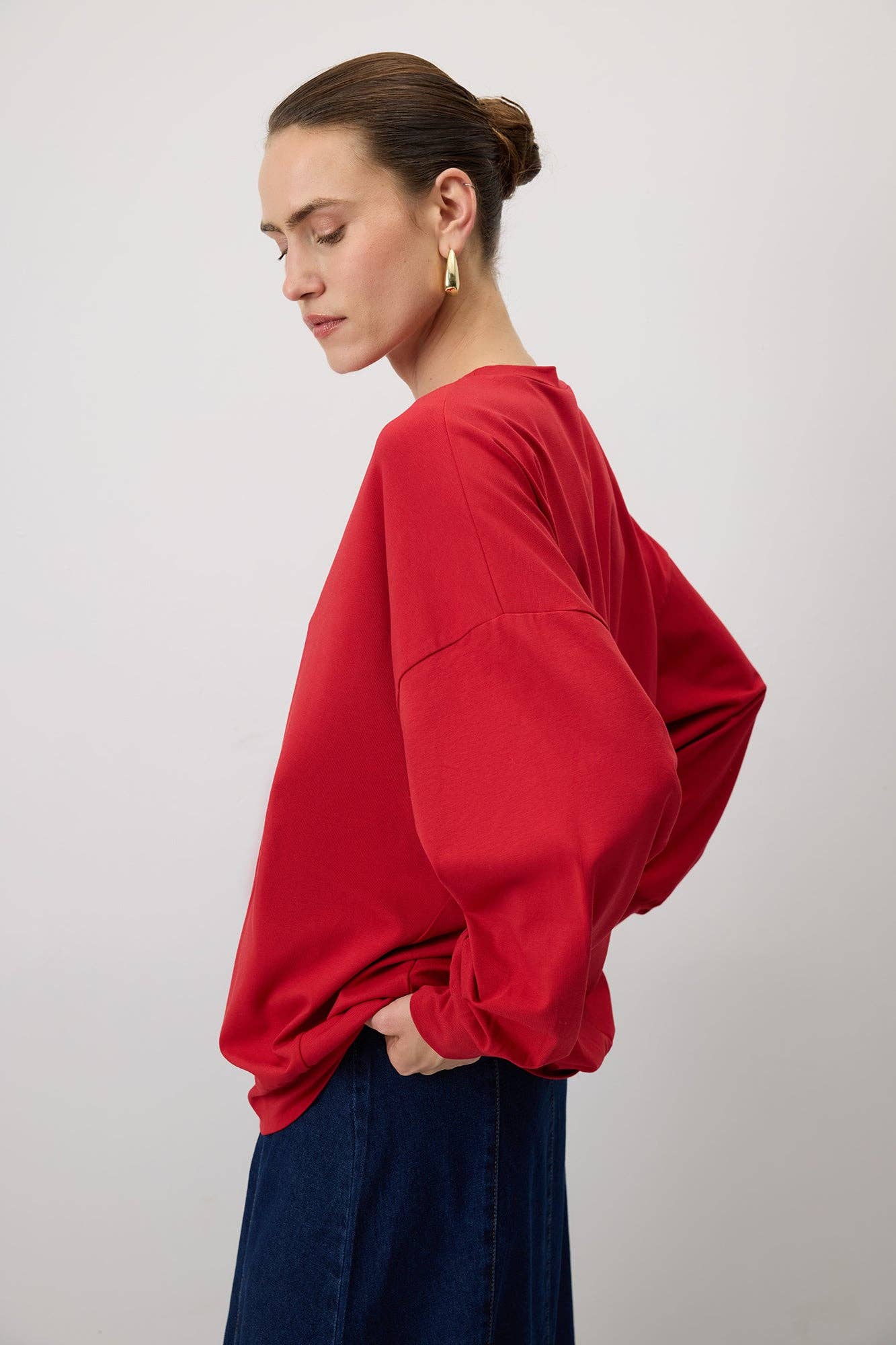 T-shirt basic oversize a manica lunga rossa