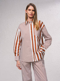 Tunica a righe in cotone con colletto a camicia