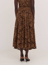 Gonna midi elegante in pizzo e velluto marrone