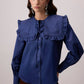 Camicia blu navy con maxi colletto alla marinara arricciato