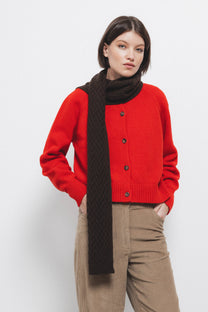 Cardigan in lana a maglia rasata con bottoni a contrasto