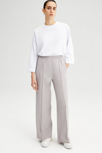 Pantaloni a vita alta in crepe elasticizzato a gamba larga