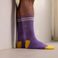 Calzini rétro in cotone pettinato viola mélange con dettagli gialli