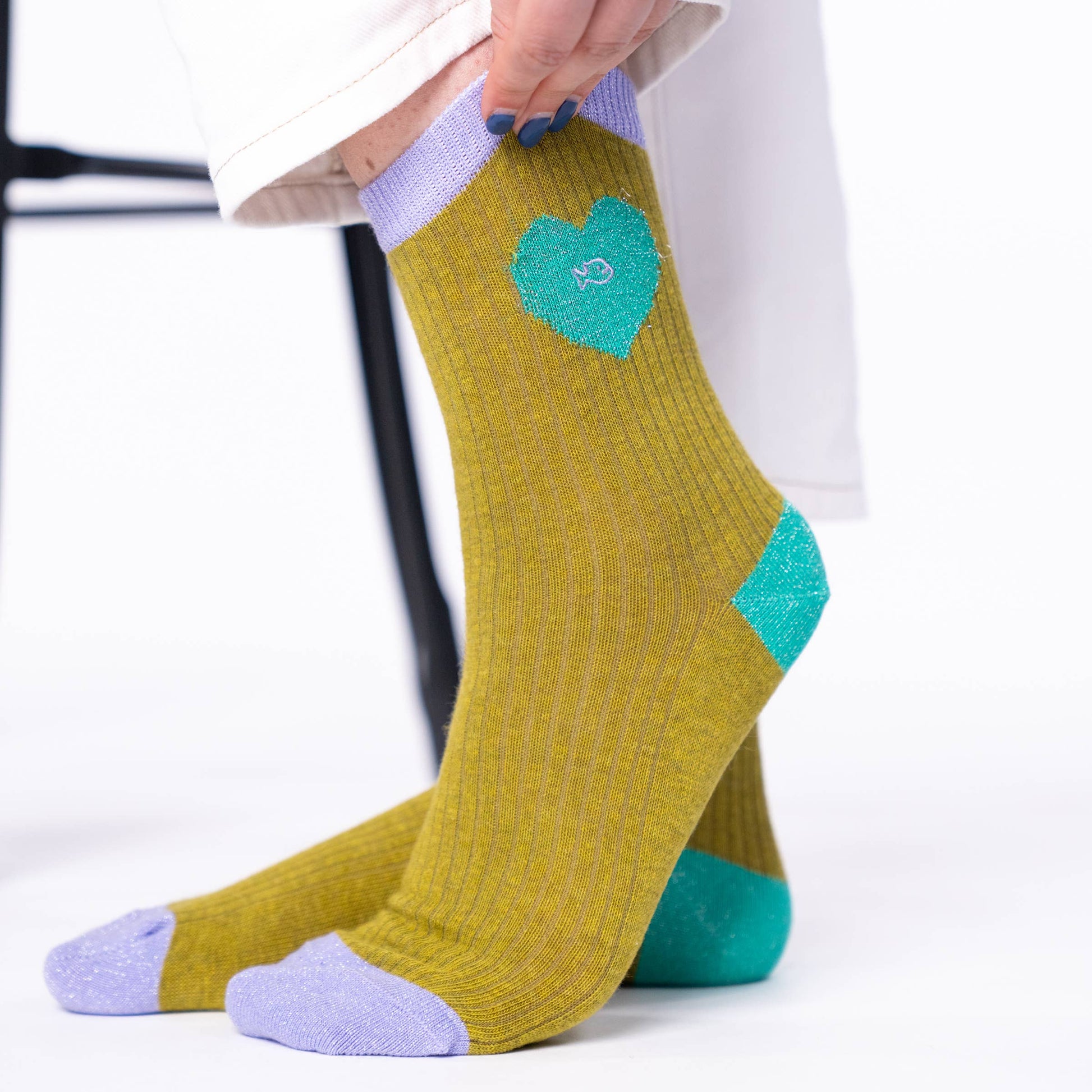 Calzini in cotone pettinato con cuore glitterato