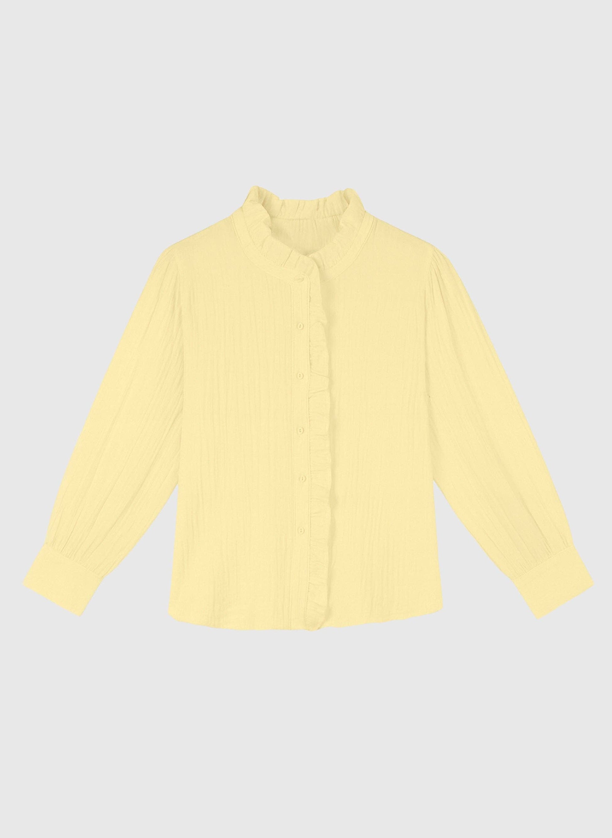 Camicia con rouches e collo alto