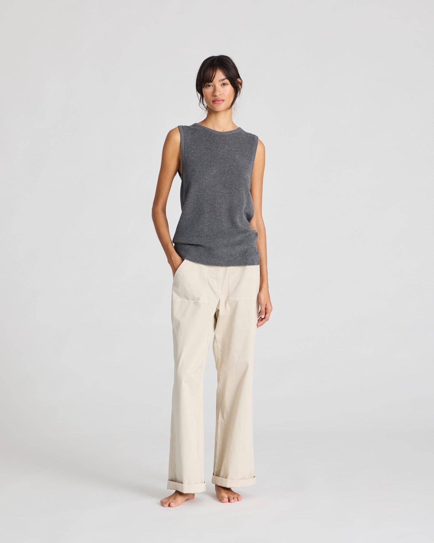 Top in maglia Sofie in cotone organico grigio scuro mélange