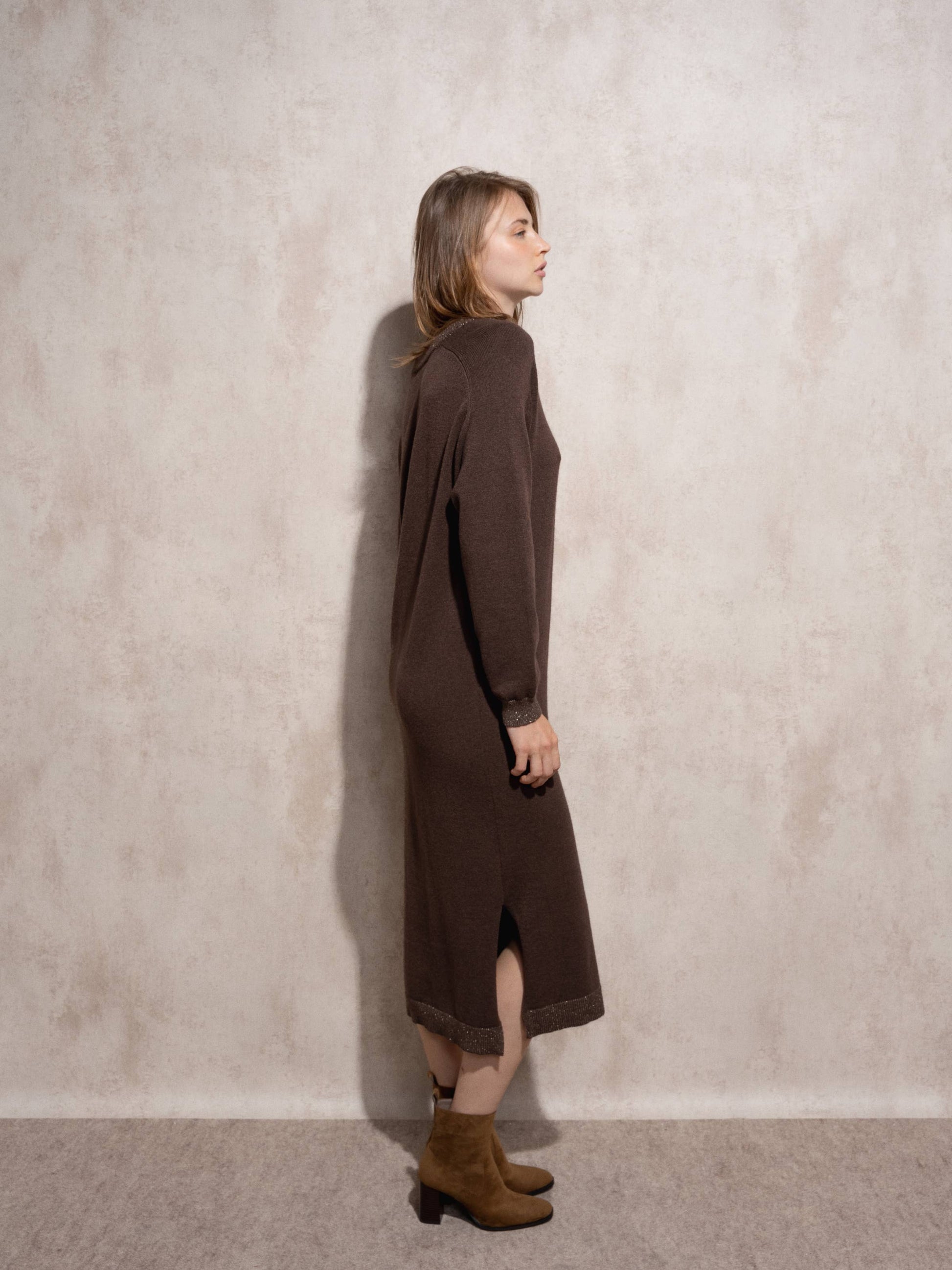Abito lungo in maglia con lurex