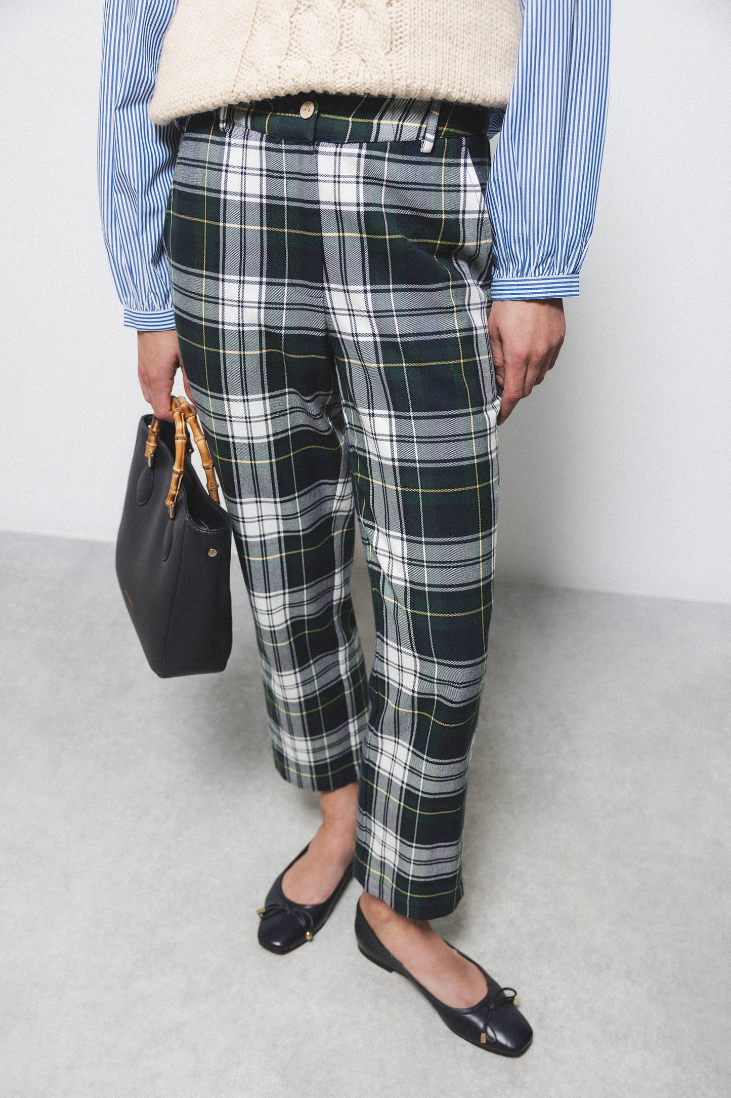 Pantaloni slim a quadri in cotone
