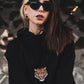 Felpa nera oversize unisex con ricamo tigre