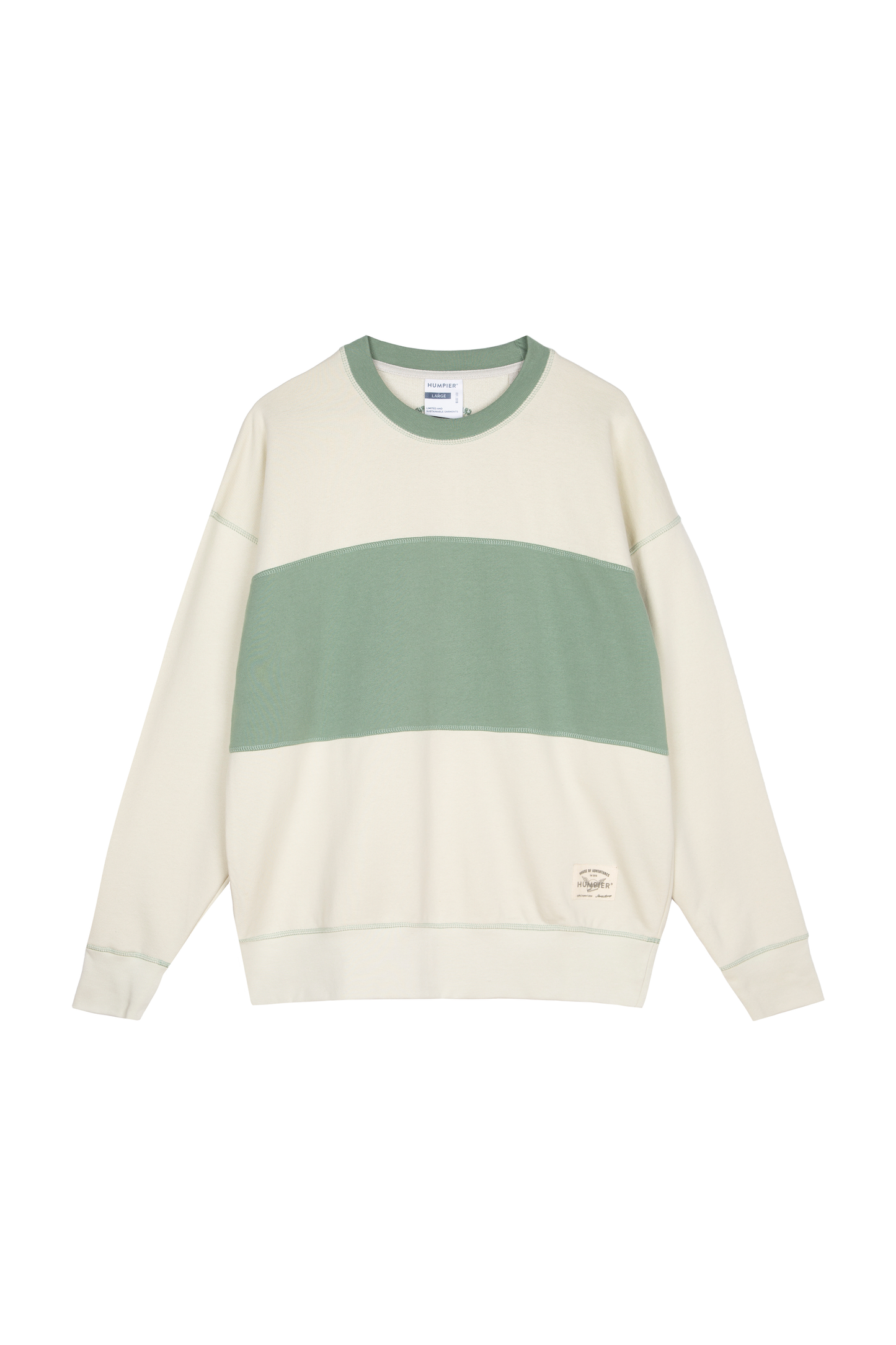 Felpa girocollo color block verde e beige old school