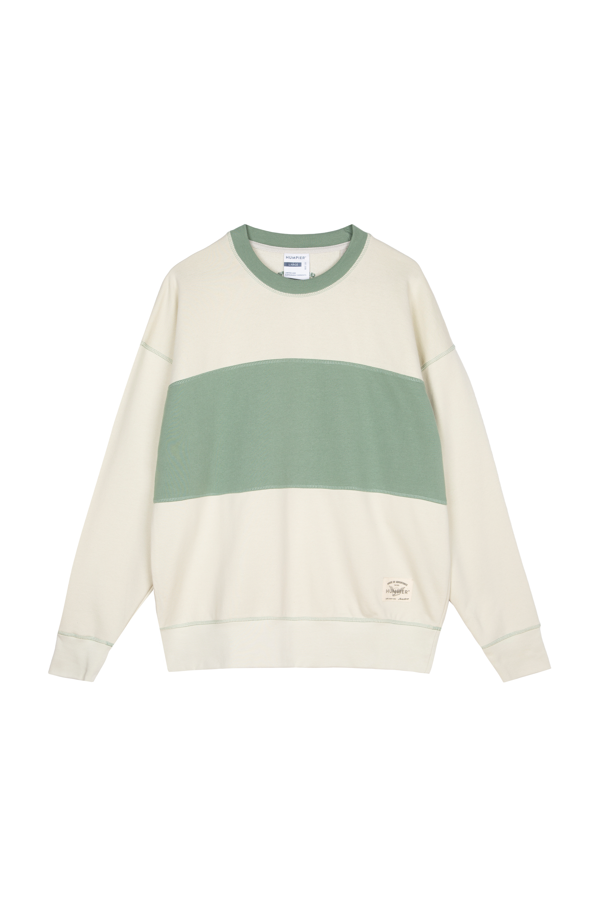 Felpa girocollo color block verde e beige old school