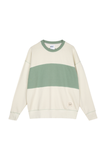 Felpa girocollo color block verde e beige old school