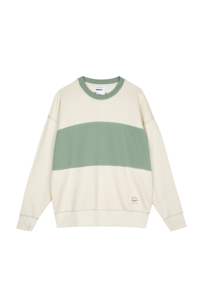 Felpa girocollo color block verde e beige old school