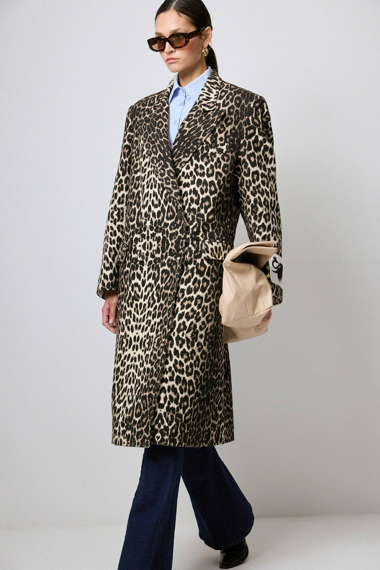 Cappotto lungo leopardato in cotone