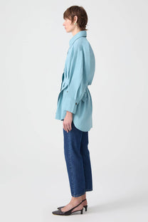 Camicia asimmetrica con cintura in misto cotone