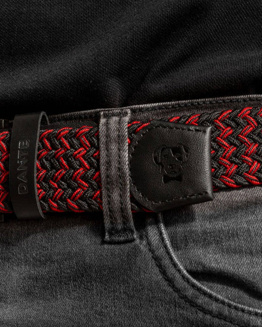 Cintura elastica intrecciata rosso e nero con fibbia