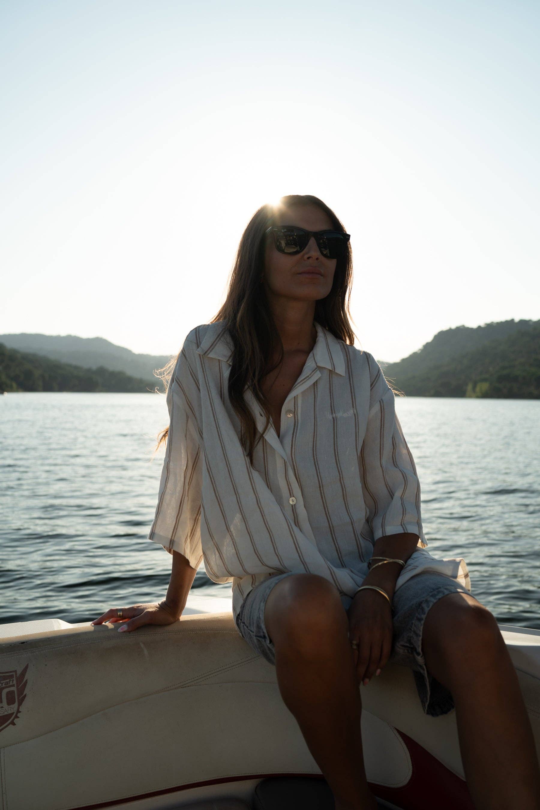 Pantaloni in lino a righe con coulisse