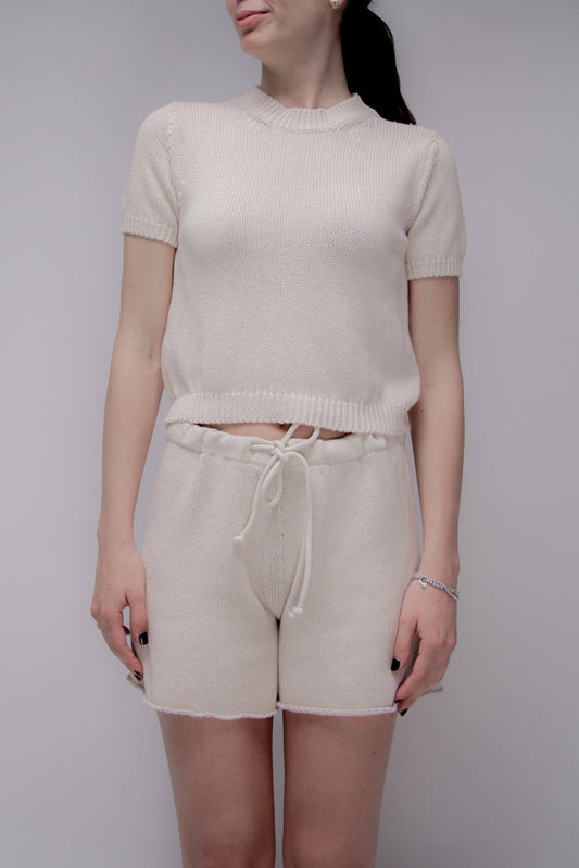 T-shirt in maglia di cotone a trama spessa
