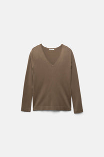 Maglione in maglia rasata con scollo a V