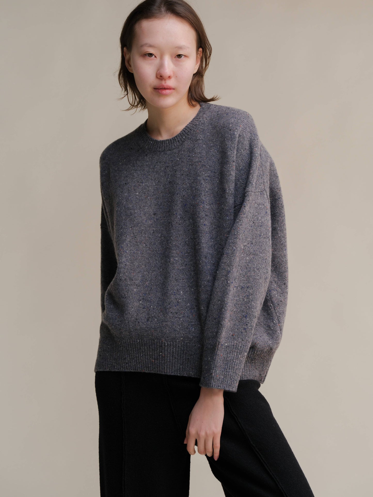 Maglione girocollo oversize effetto tweed
