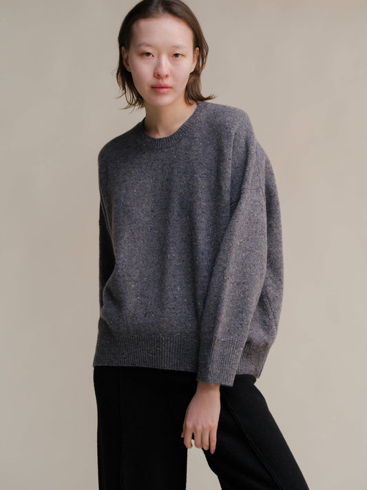 Maglione girocollo oversize effetto tweed