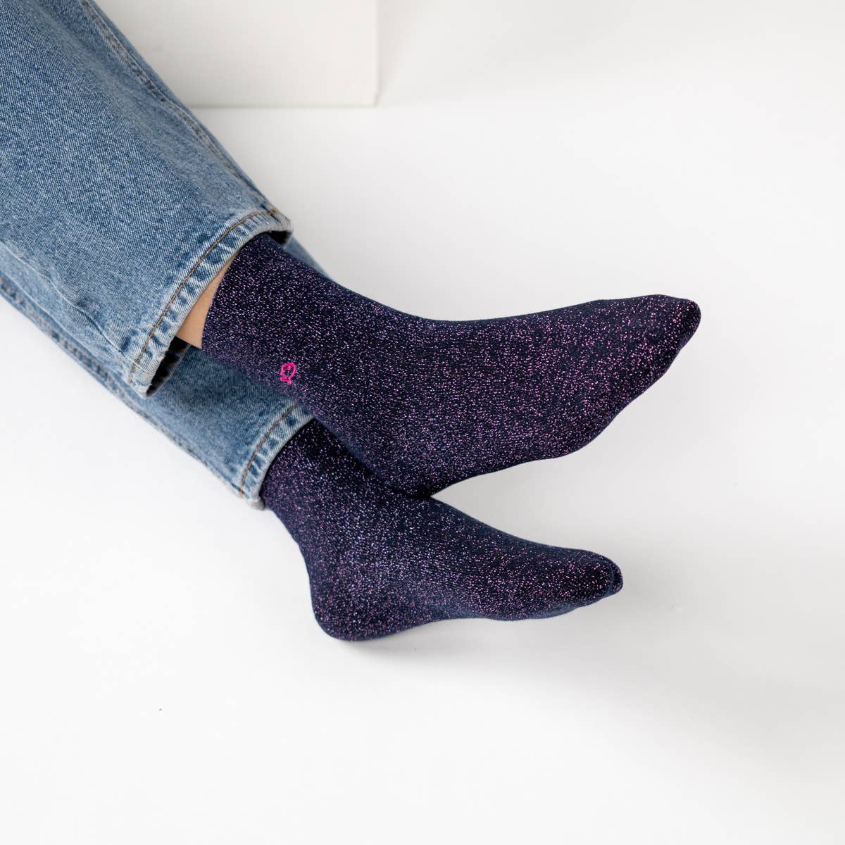 Calzini glitterati blu navy alla caviglia