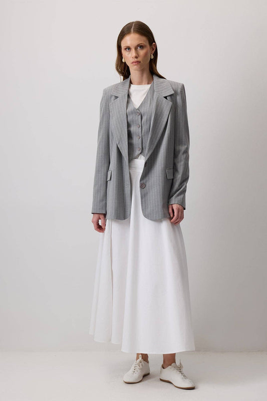 Set blazer e gilet gessato grigio