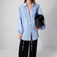Camicia in popeline con arricciature e cuciture a contrasto