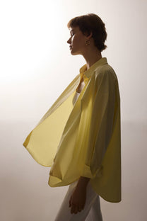 Camicia oversize in popeline giallo limone in misto cotone