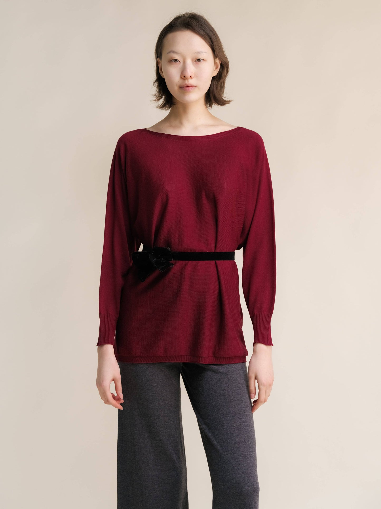 Pullover oversize a barchetta in lana merino extrafine