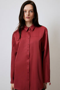 Camicia satinata Bordeaux con maniche arricciate