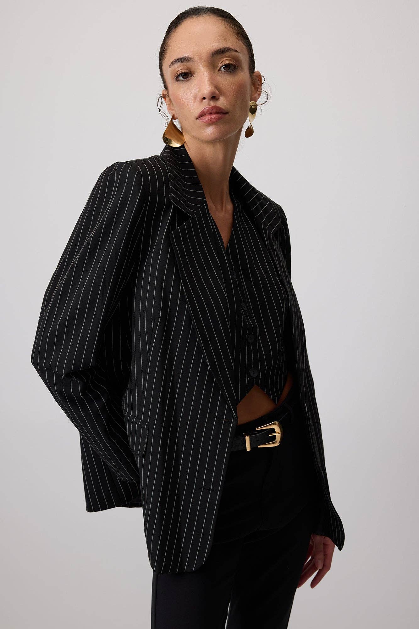 Set blazer e gilet gessato da donna