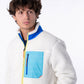 Giacca sherpa unisex con zip bicolore avorio e blu