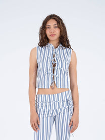 Top smanicato a righe con fiocchi Area