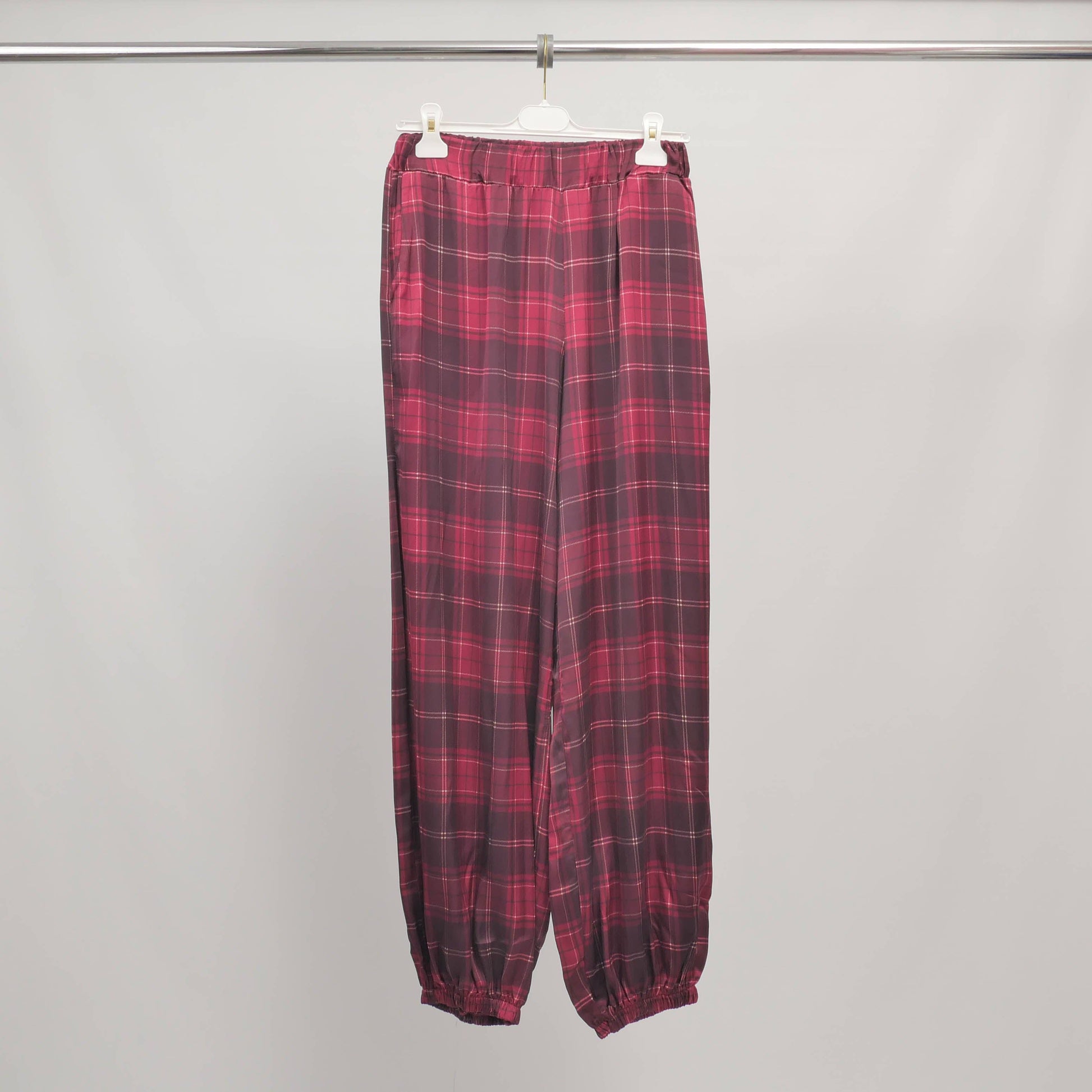 Pantaloni a quadri in viscosa con vita e fondo elasticizzati