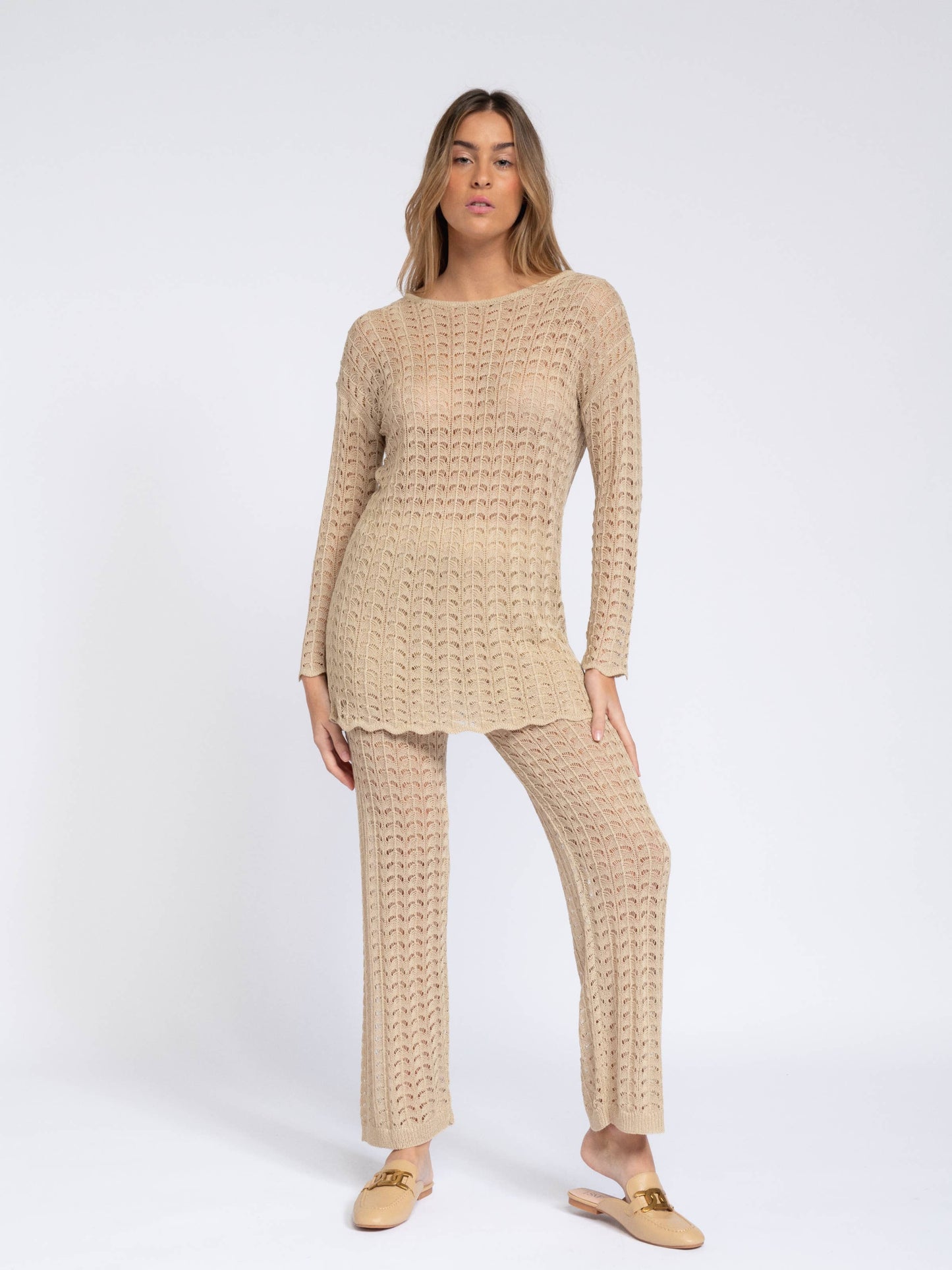 Pantaloni in maglia traforata da donna