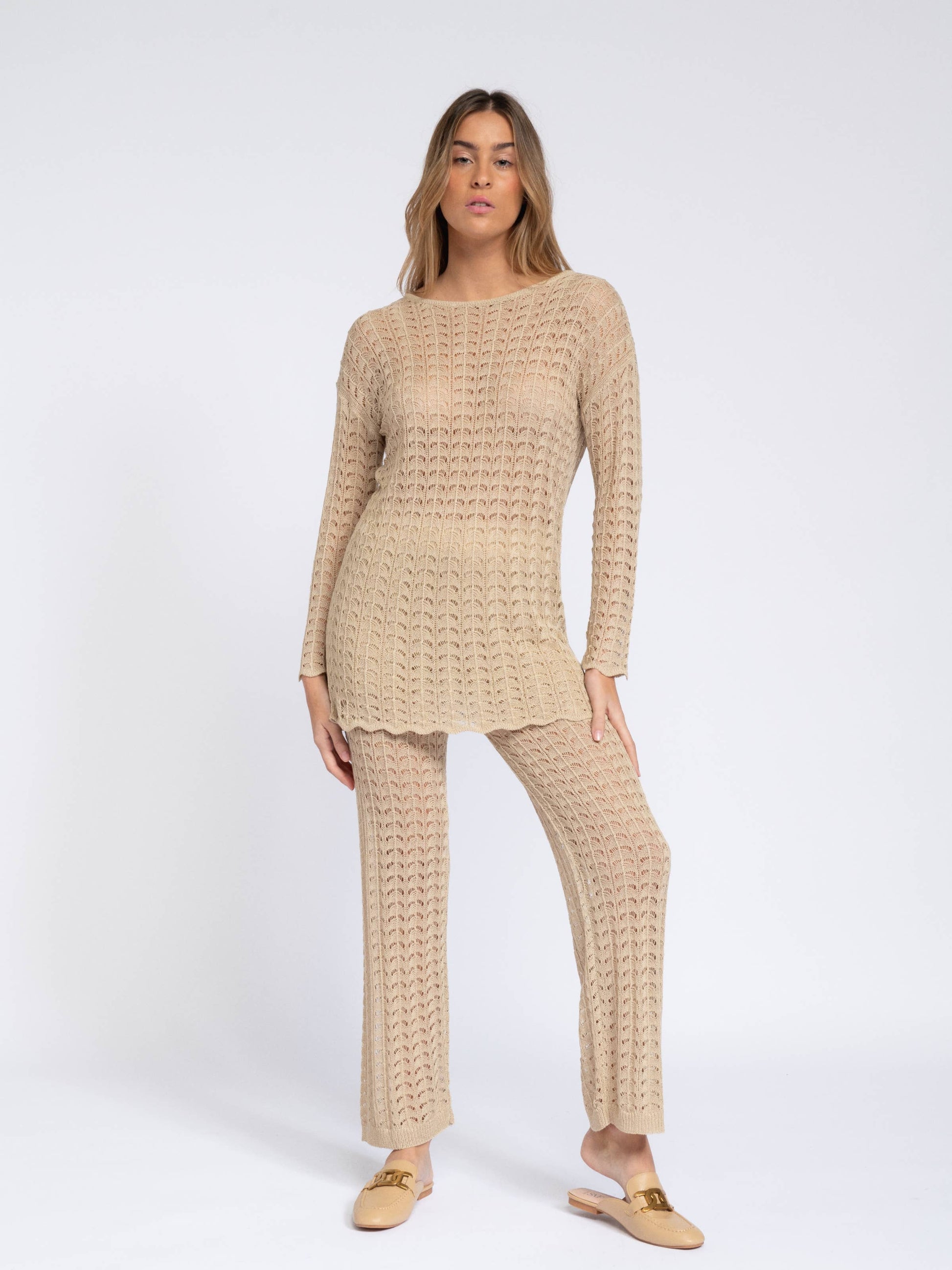Pantaloni in maglia traforata da donna