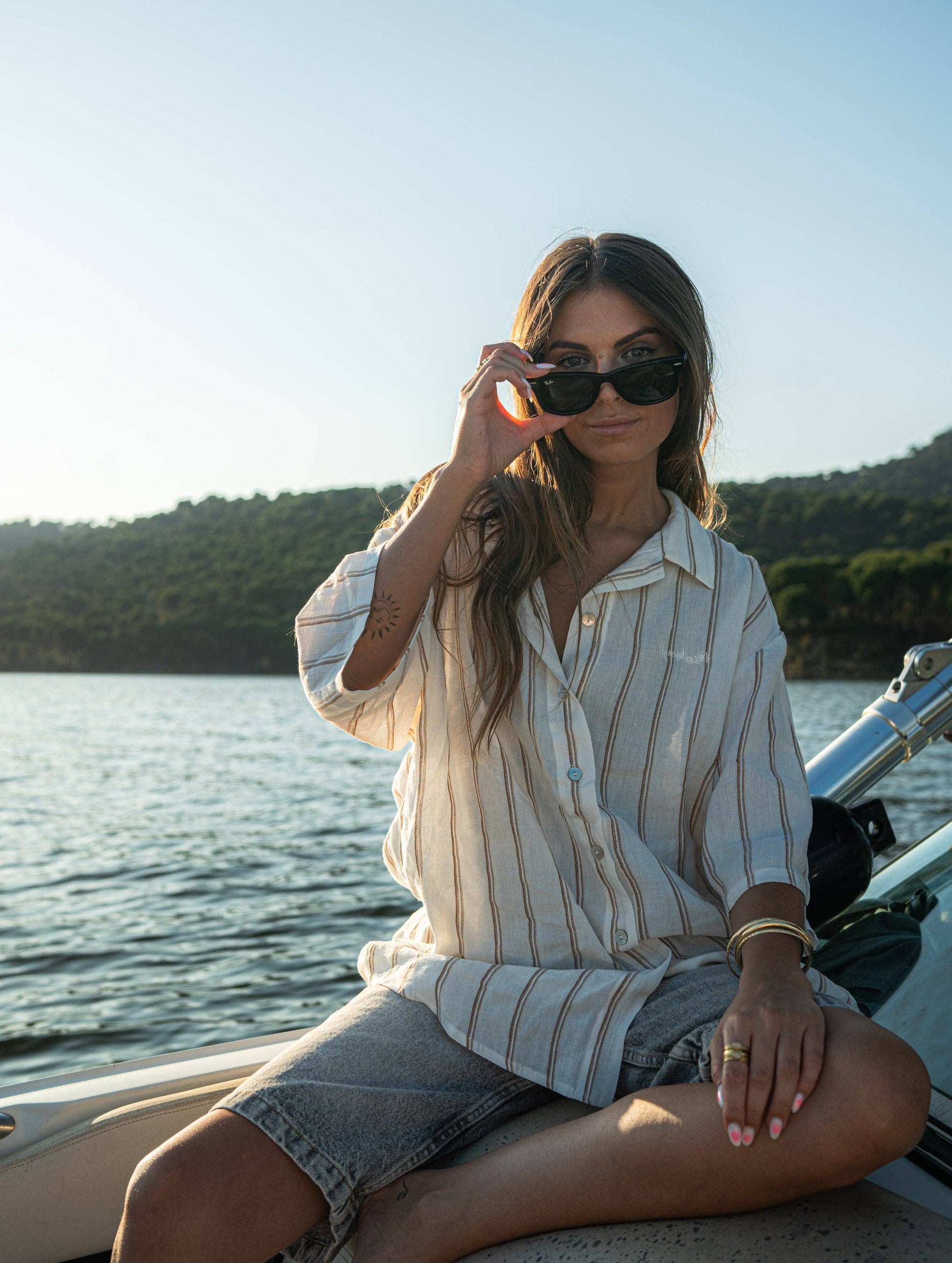 Pantaloni in lino a righe con coulisse