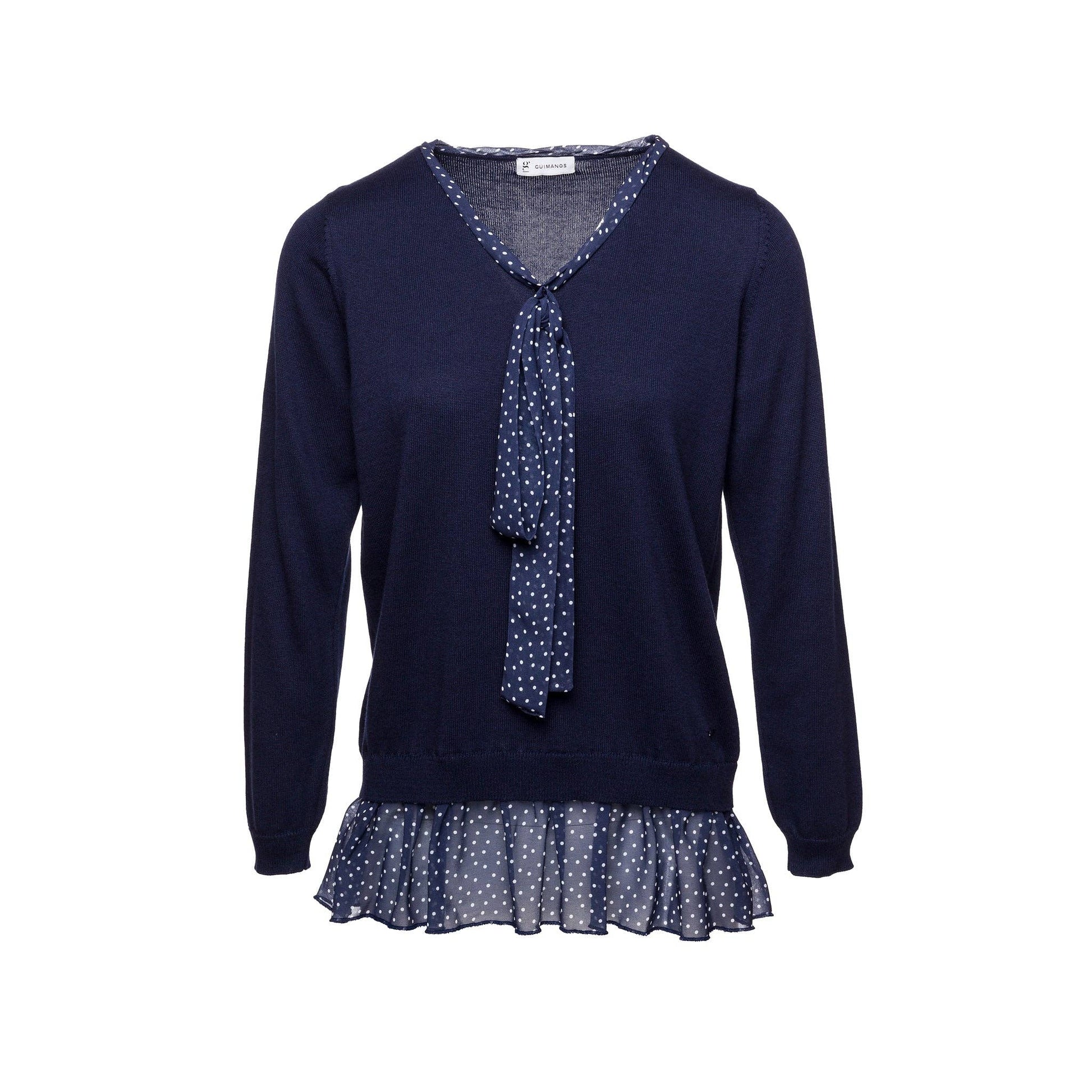 Maglia con fiocco e balza a pois