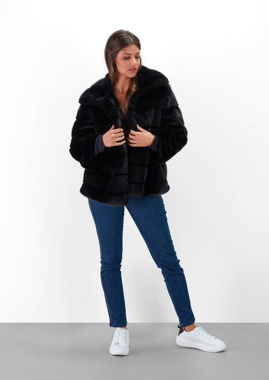 Cappotto in ecopelliccia nero da donna