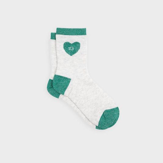 Calzini alla caviglia con cuore scintillante bianco e verde