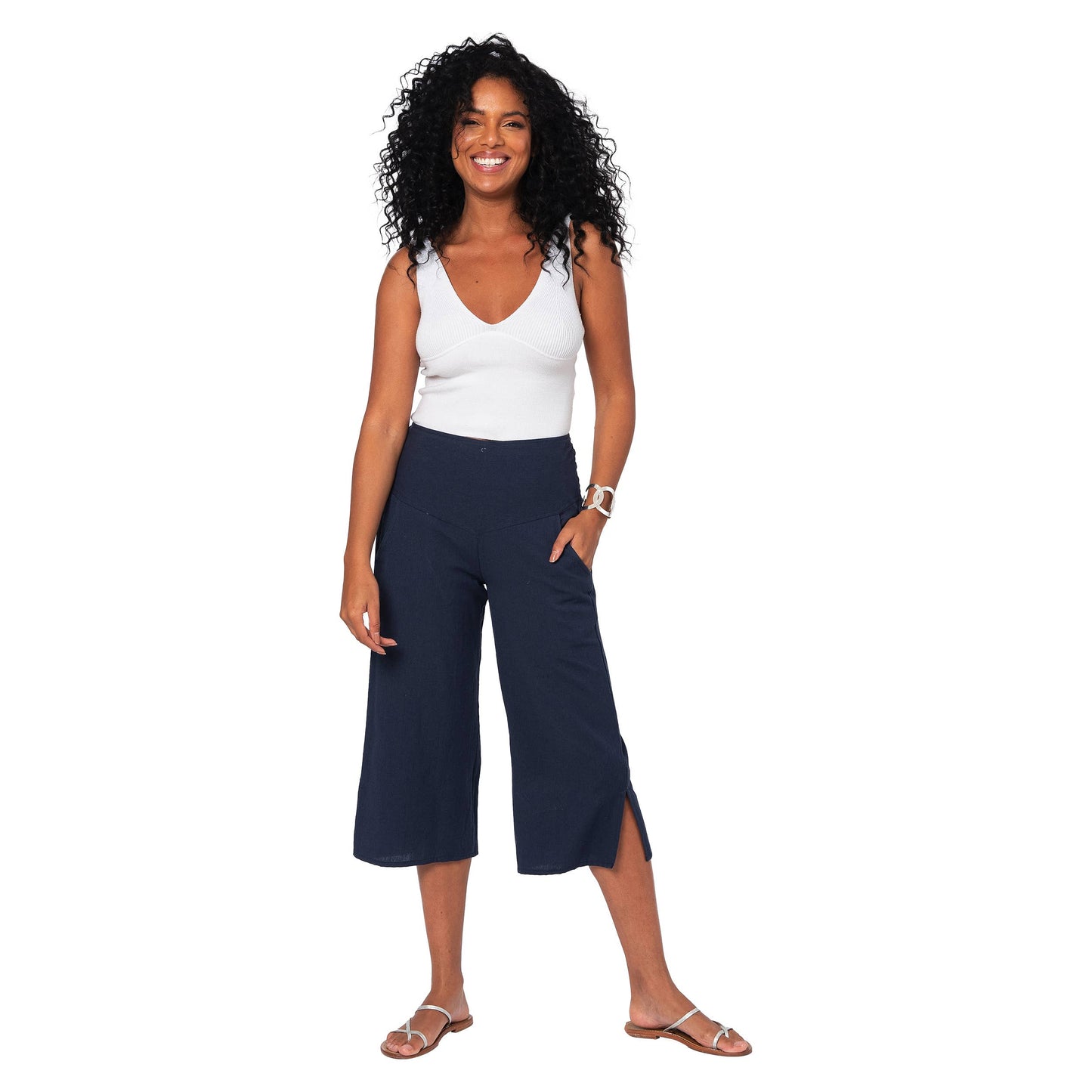 Pantaloni culotte estivi in cotone e lino