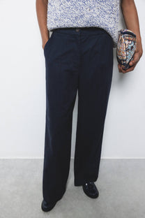 Pantaloni ampi in cotone a vita alta